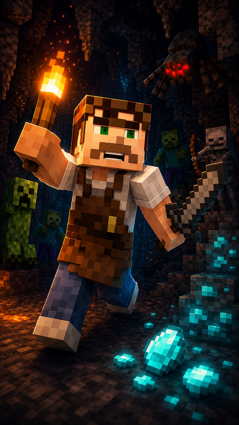 Andy The Maker, torch in hand, deep underground