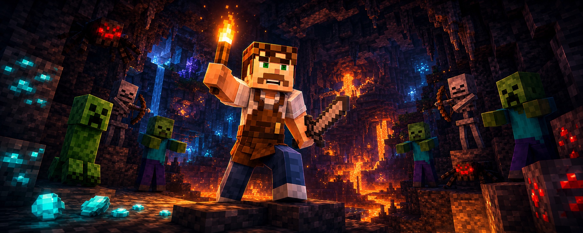 A vast torch-lit cavern deep beneath the world