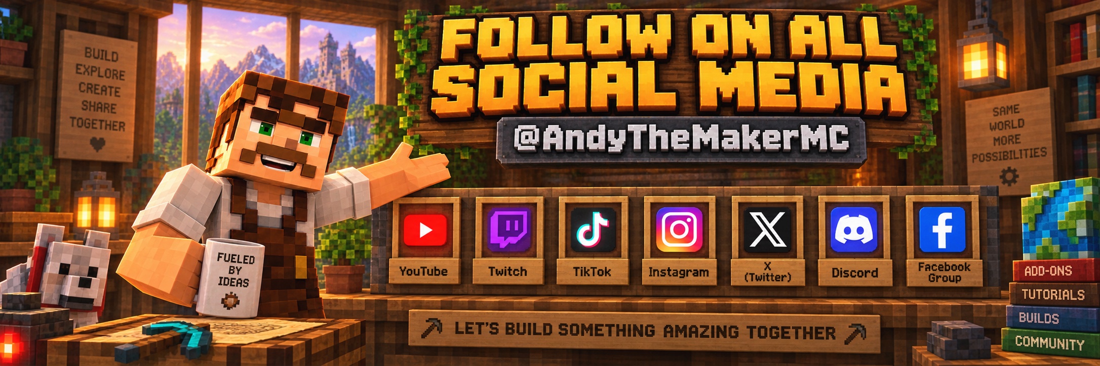 Follow on all social media — @AndyTheMakerMC on YouTube, Twitch, TikTok, Instagram, X, Discord, and the Facebook Group
