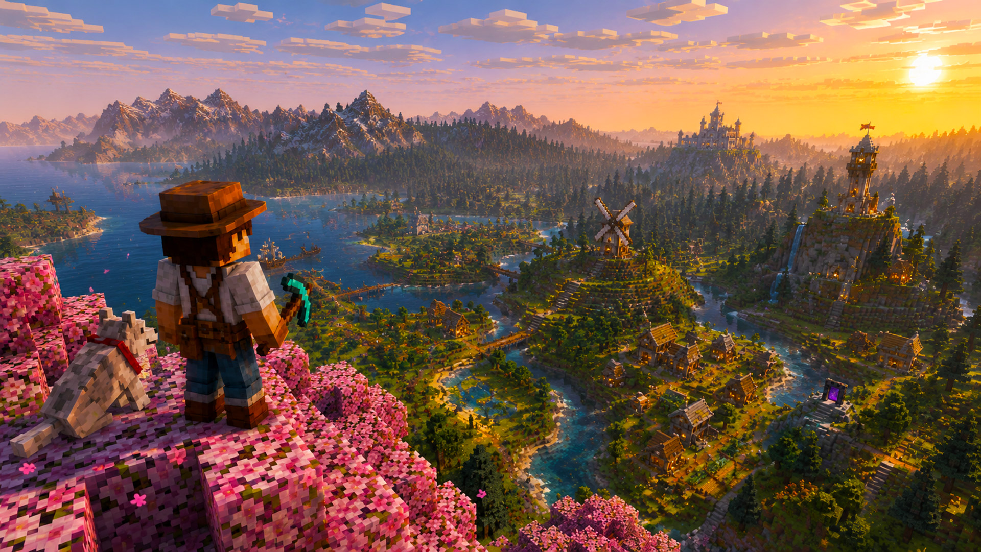 Andy overlooking the settled valley at sunset from a cherry blossom ridge